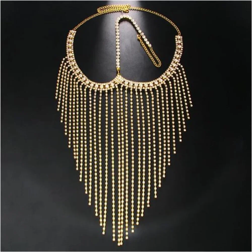 Sexy Full Rhinestone Layered Mask Face Jewelry for Women Crystal Tassel Face